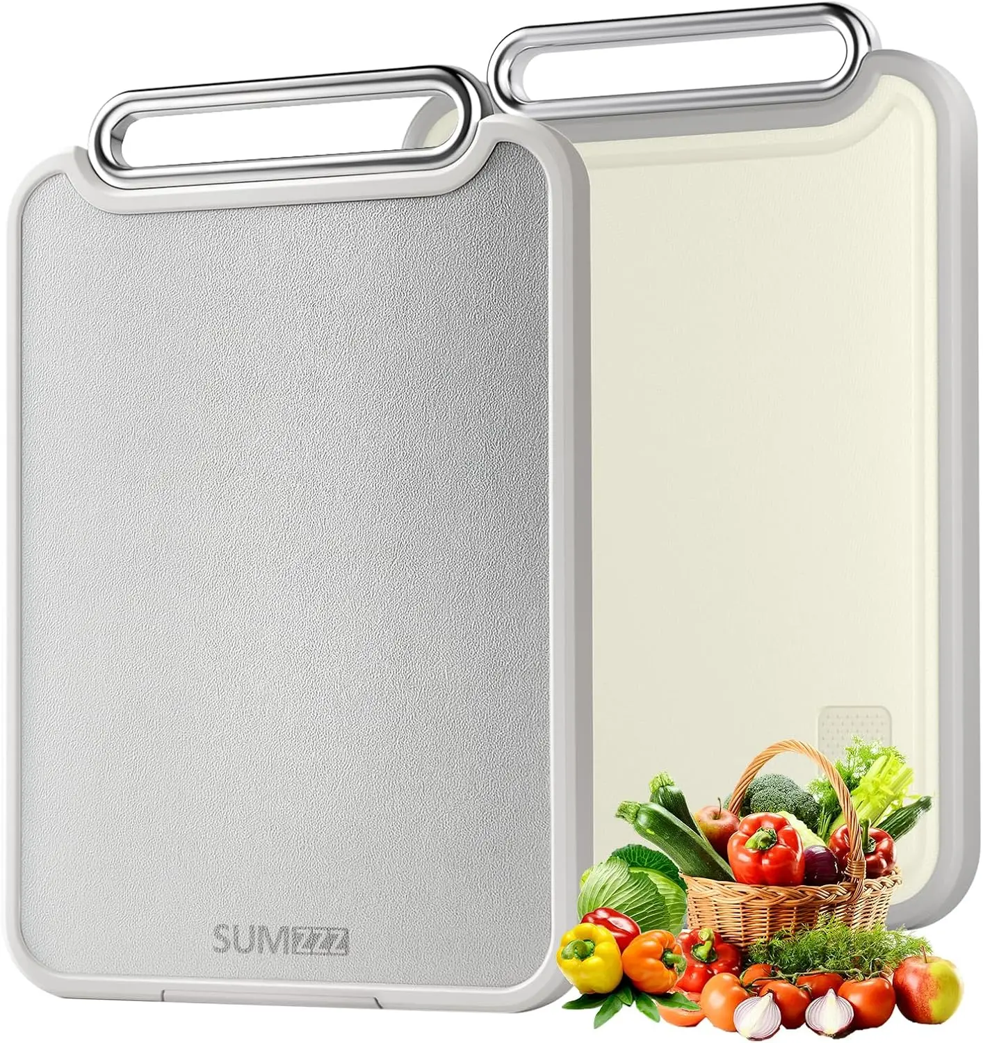 Sumzzz Stainless Steel Cutting Board for Kitchen, 2-in-1 Double-Sided Chopping Board, Dishwasher Safe, Food Grade Stainless Steel/PP, Easy to Clean, Large Size, Non-Slip, 16"×11"