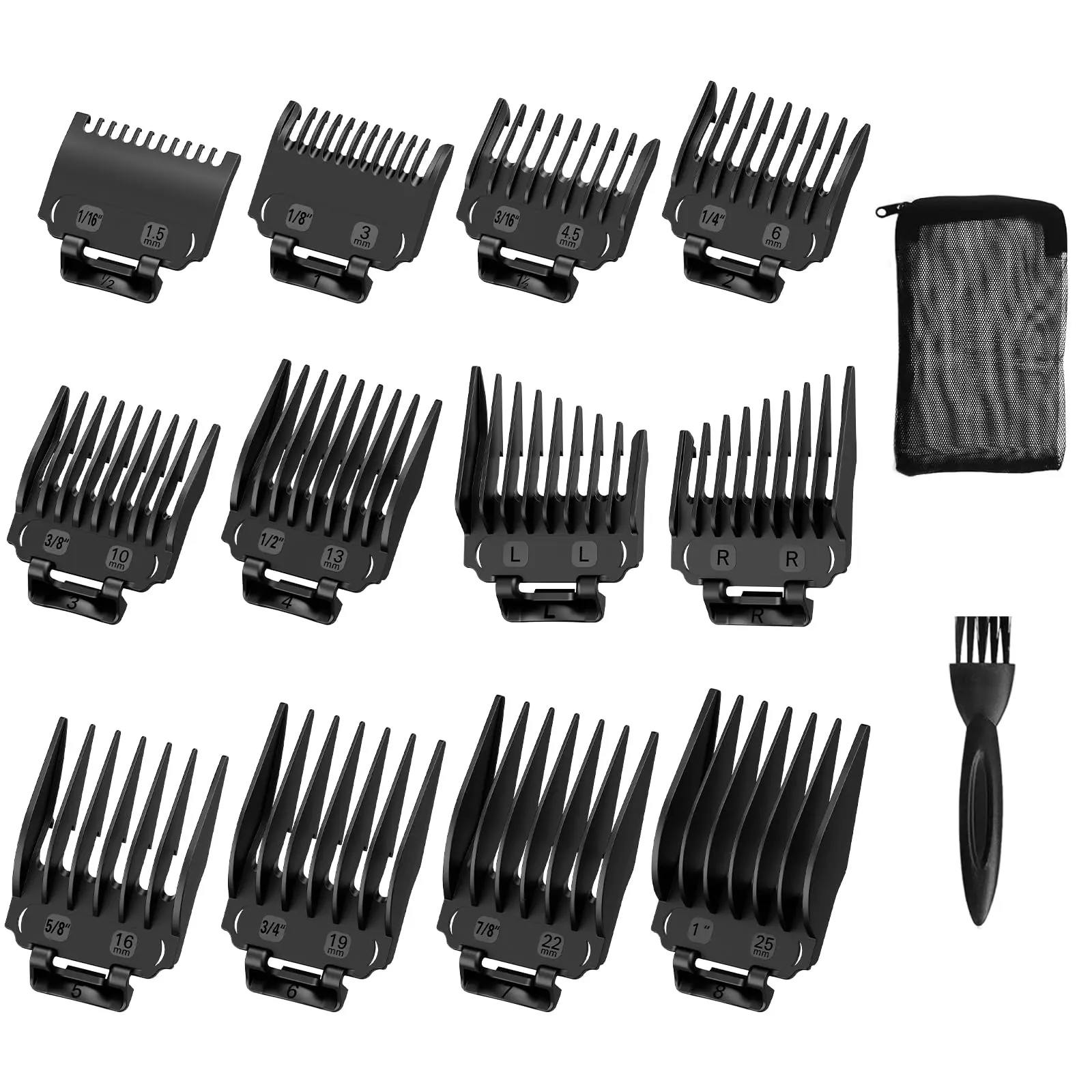 12 Pack Replacement for Wahl Clipper Guards Set, Guide Comb Attachment Compatible with Wahl Clipper Guard, 1/16" to 1" with Taper Guards, Black
