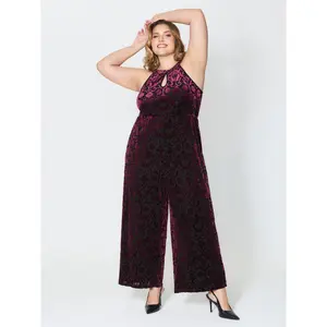 BLOOMCHIC Plus Size Velvet Laser Cut Lined Wide-Leg Jumpsuit [M-6X]2026 Summer Vibes Swimweek