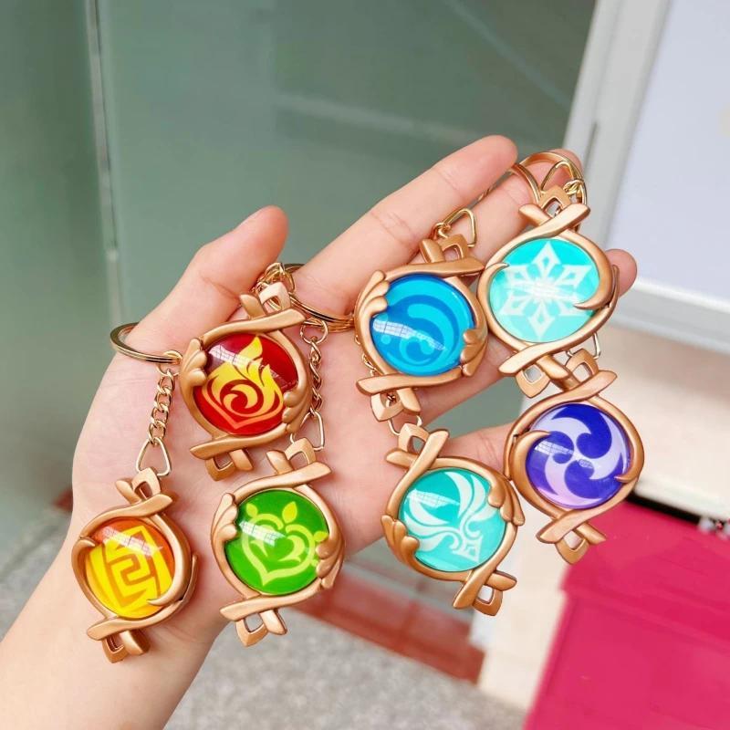 New Teyvat Vision Fontaine Water God Focalors Lyney and Lynette Keychain Luminous 7 Element Eye Of Original God Toy KeyRing