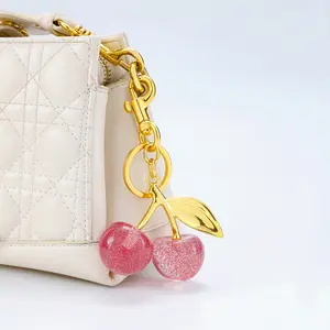 Cute Glitter Cherry Keychain for Women | Bag Charm for Leather Handbags & Car Keys