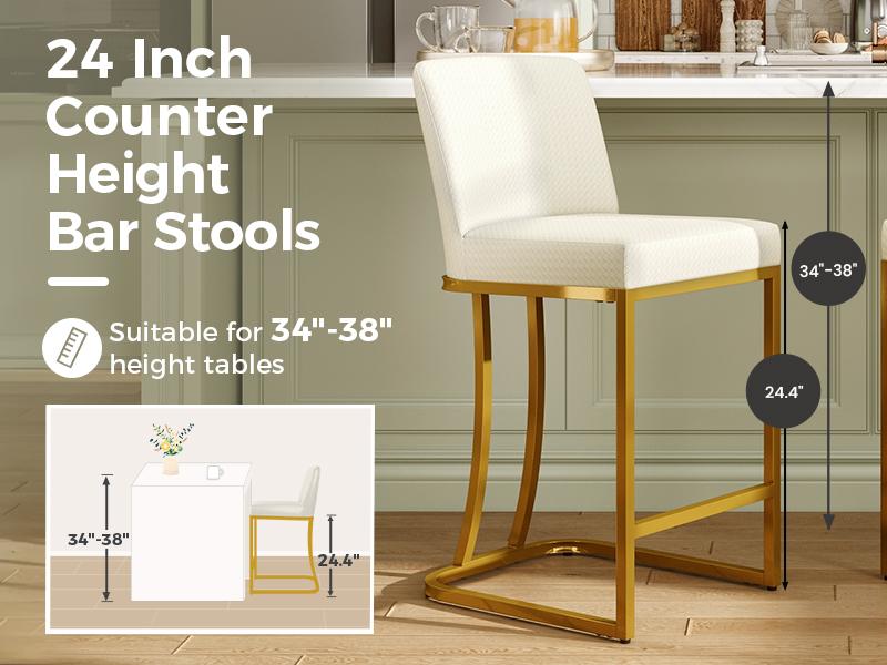 PHI VILLA 24'' Barstool Set Counter Height Leather Kitchen Bar Stools with Back, Backrest, and Stable Base, Easy Assembly Furniture Dining Chairs Luxury