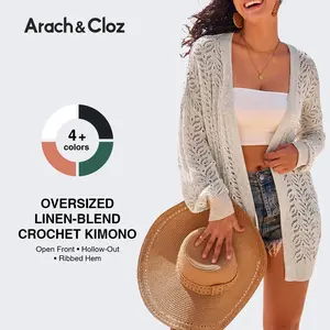 Arach&Cloz Women's Oversized Crochet Cover Up Linen Blend Open Front Beach Kimonos 2026