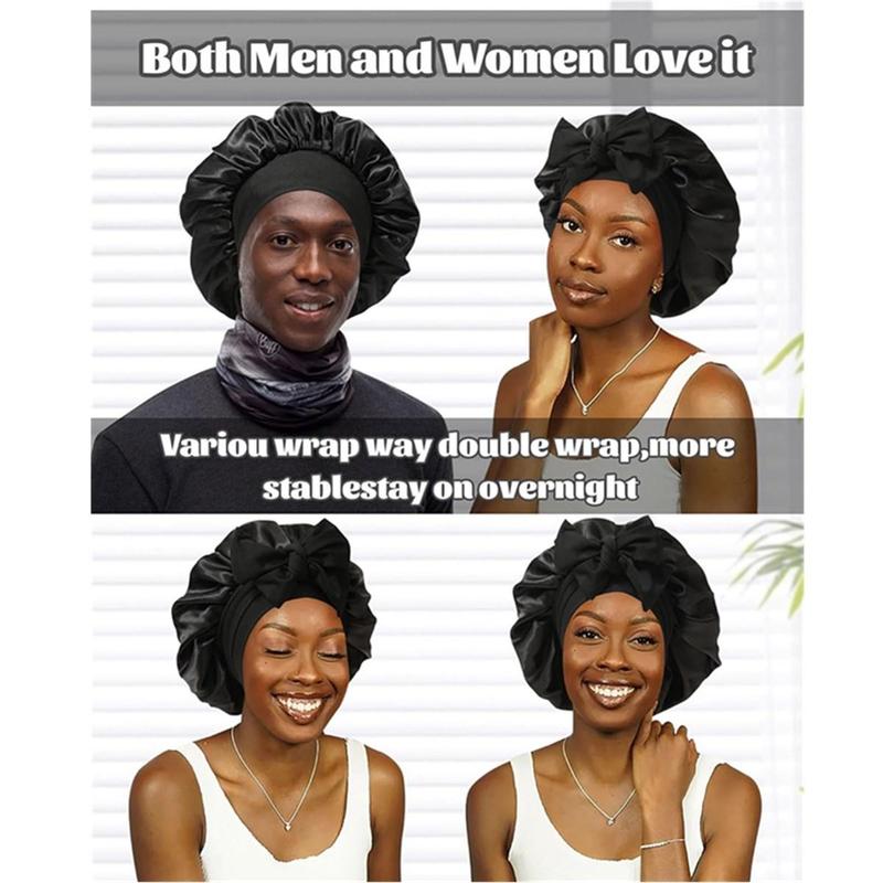 Double Layer Satin Bonnet and Eye Mask 2-piece set for Women Silk-Like Bonnets for Sleeping   cap Curly Nightcap with Elastic Tie Band Gifts for Women Hair Wraps