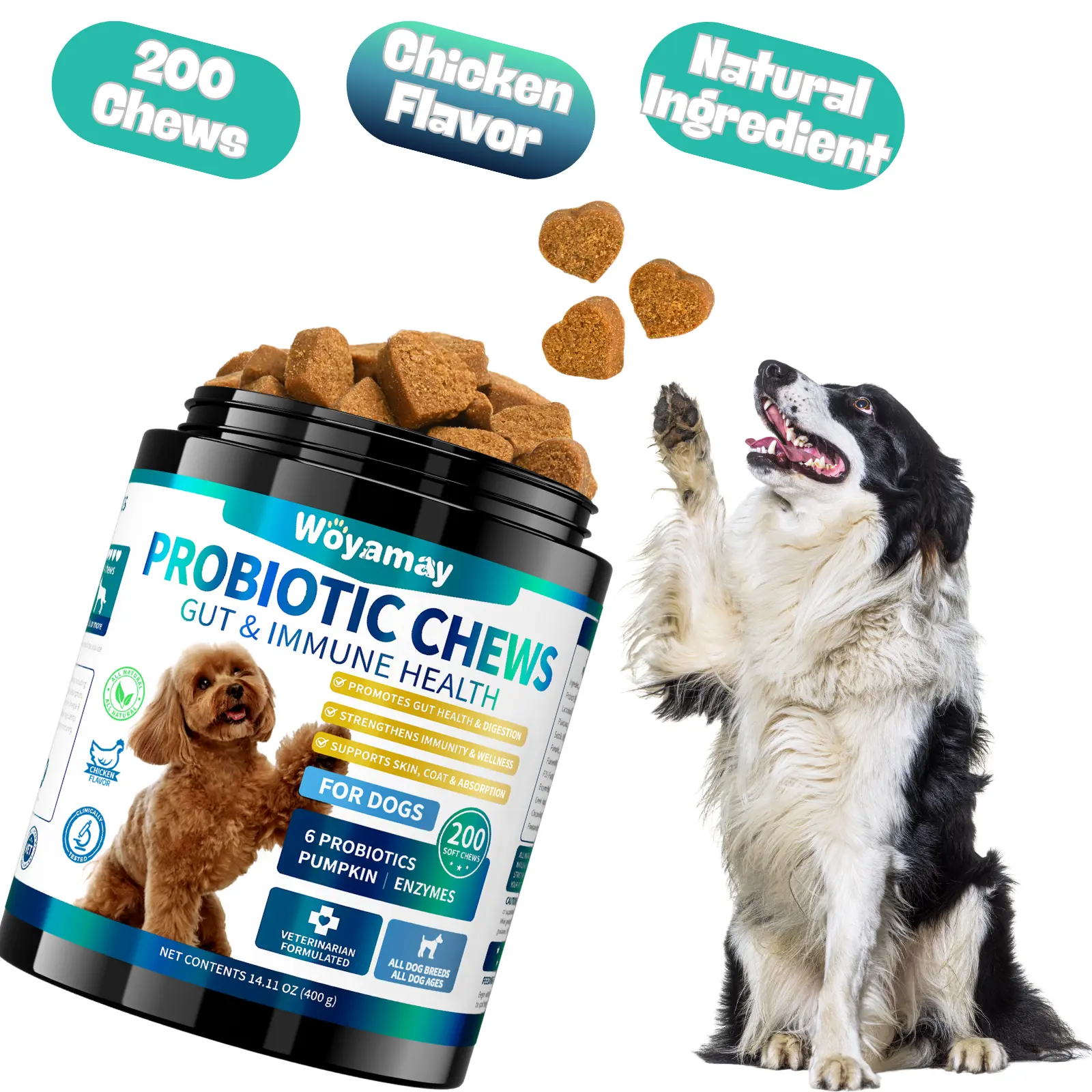 Woyamay Probiotics for Dogs, is Hu man 200 Soft Chews Multivitamin Support Gut Health|Itchy Skin|Diarrhea|Gas|Digestive & Immune System, Probiotic/Vitamins Suppliments for Dogs#tiktokshopbacktoschool