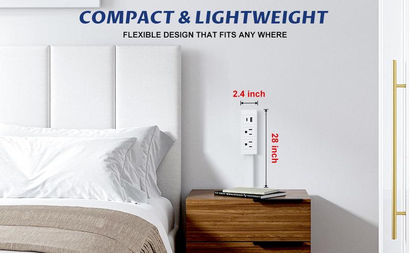 【100% FIRE-SAFE】EAZY Outlet Extender – Prevents Fire Hazards, Extendable 18"-28" Featuring USB-C, USB-A & 2 AC Outlets, 180° Rotating Plug Adapter for Hard-to-Reach Sockets Behind Furniture, 2025 TikTokShop Black Friday Trending Product