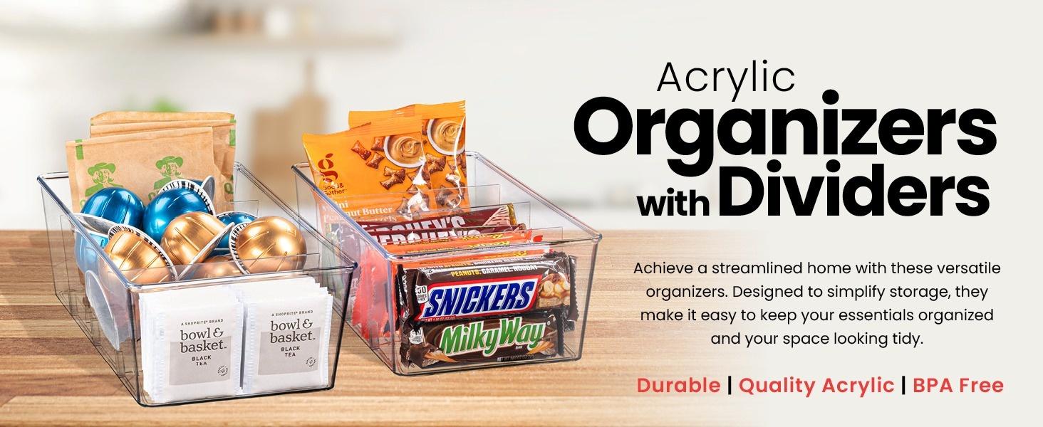 8 Pcs Clear Pantry Organizer Bins - Fridge Organizer with 3 Removable Dividers, Ideal for Kitchen, Pantry, Refrigerator, Freezer, and Snack Storage Clear Organizer Bins Fridge Organizer Bins Clear Kitchen Cabinet Organizer Bins  Snack Drink Organizer 1.1