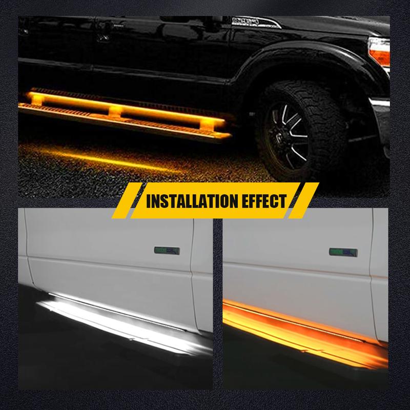 2x 70" Running Board LED Light DRL Side Step Strip Bar Amber White Turn Signal