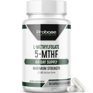 Probase Nutrition Professional Strength L-Methyl Folate 15mg - Active 5-MTHF Form - Supports Mood, Methylation, Cognition - Bioavailable Vitamin B9 (60 Capsules) - Vegan, Non-GMO, Gluten-Free