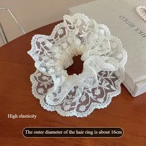 3pcs White Lace Daisy Clover Vine Grid Hair Rings - Delicate Floral Leaf Patterns, Perfect For Beach Vacations, Camping, And All-Season Styling, Fits Various Hair Types, Hair Accessories
