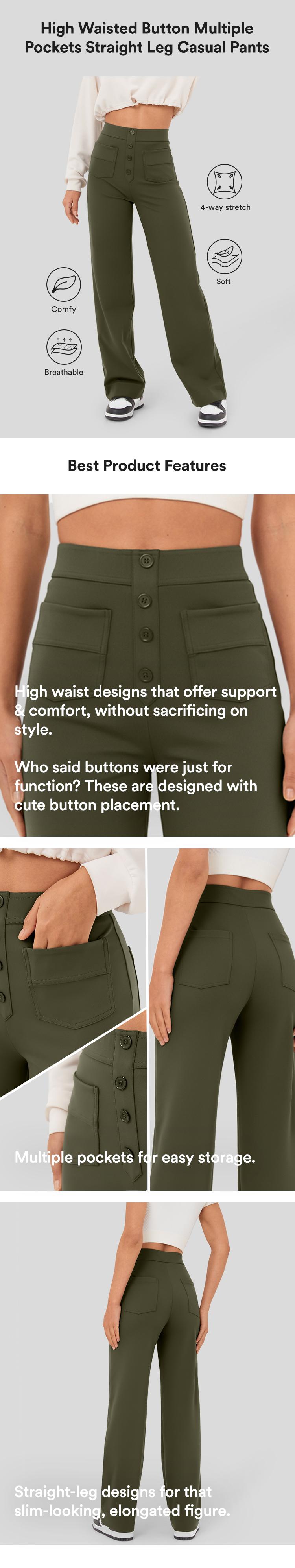 Halara High Waisted Button Multiple Pockets Straight Leg Casual Pants#SpringStatement