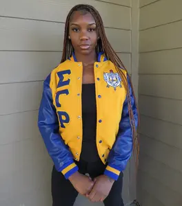 SGRho Gold Wool and Leather Letterman Jacket Final Sale