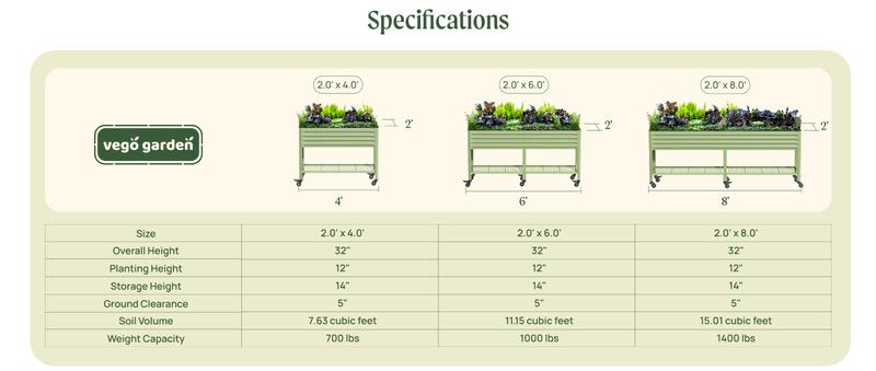 Rolling Elevated Raised Garden Bed V Series 2' x 4' with Legs & Storage Rack for Patio Porch 700 Lbs Capacity Outdoor Planter Box for Vegetables Flowers Herbs Heavy Duty Planter Pot Plant Stand Rolling Elevated Raised Garden Bed V Series 2' x 4' with Legs & Storage Rack for Patio Porch 700 Lbs Capacity Outdoor Planter Box for Vegetables Flowers Herbs Heavy Duty Planter Pot Plant Stand