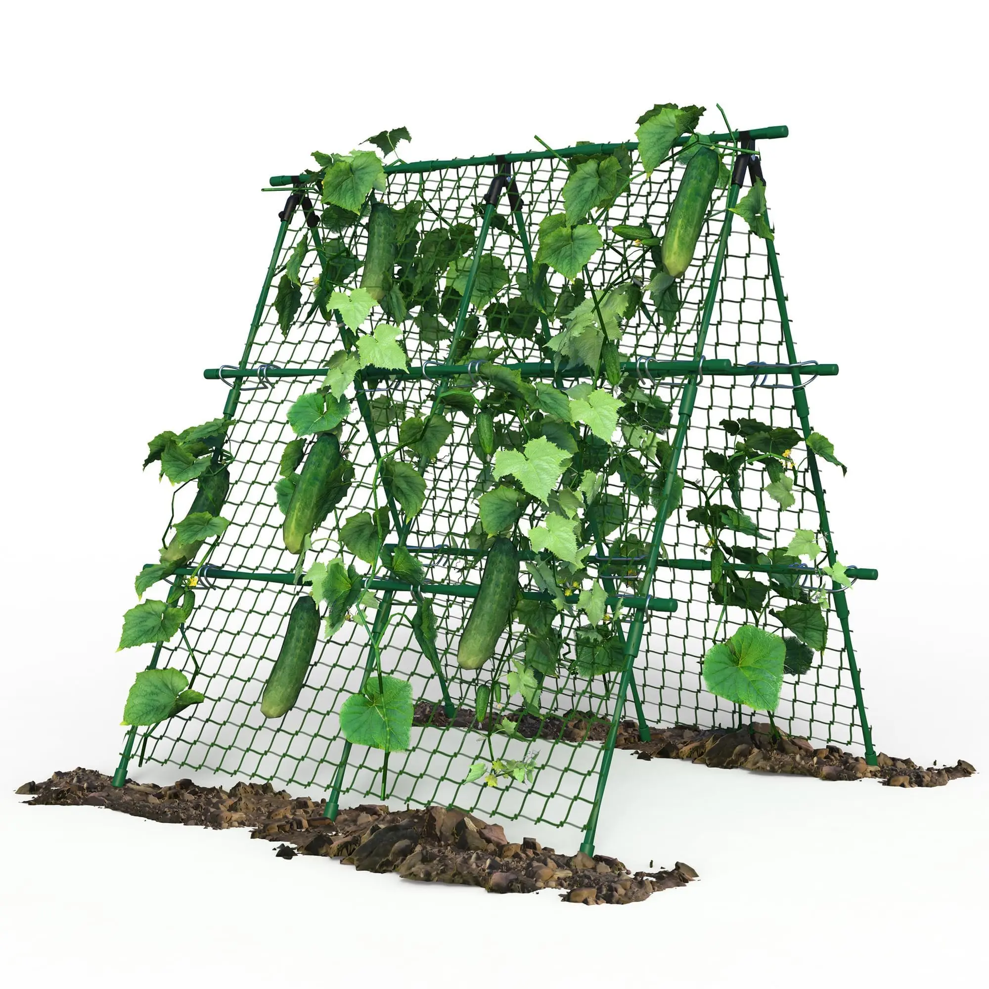 Garvee 4ft x 4ft Green Metal A-Frame Cucumber Trellis, Plant Cages Supports with Netting, Gardening Supplies for Raised Beds, Outdoor Climbing Plants, Yard Decor