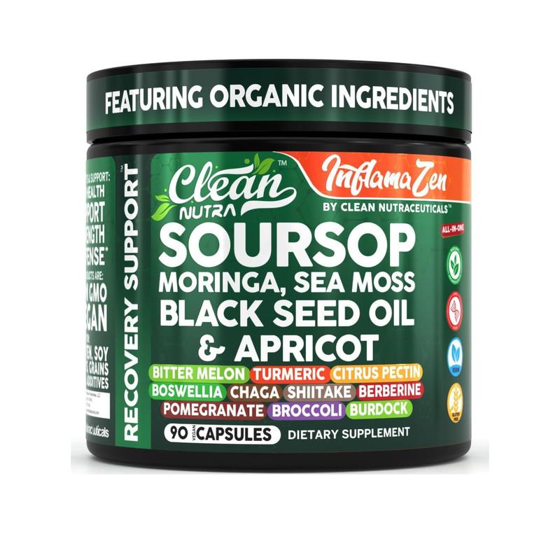 Clean Nutra Soursop, Moringa, Sea Moss, Black Seed Oil & Apricot for Inflammation and Recovery Support - InflamaZen