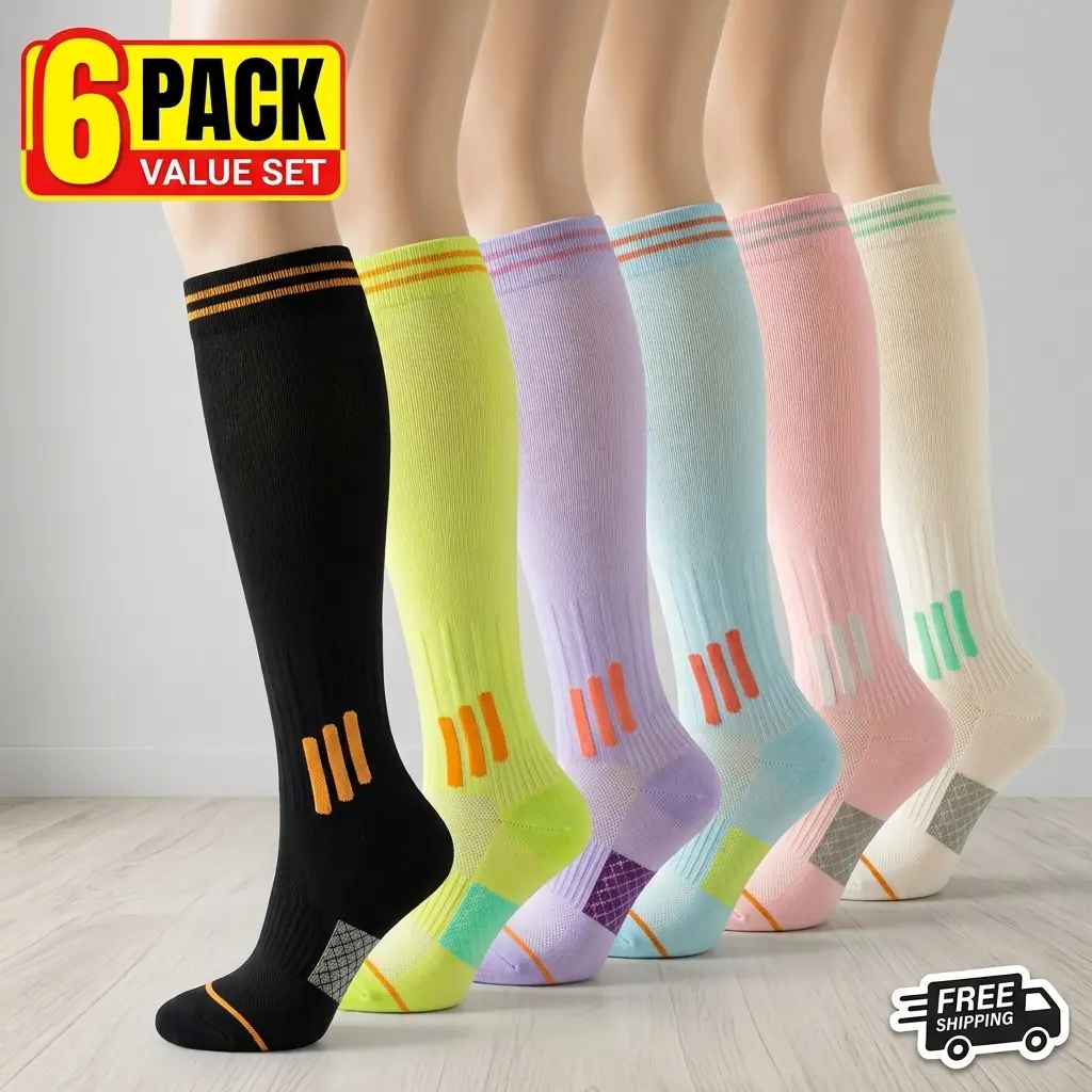 UGEM 6 Pairs Graduated Compression  Socks (23-32 mmHg) – All-Day Relief for Nurses, Runners, Flight & Swollen Feet | Breathable & Durable High Compression Socks  Athletic Socks for   Woman