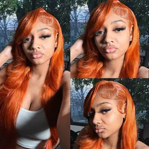[New Arrived] ZLIKE 220% Density Body Wave 28-30 Inch 13x6 Ginger/ Natural HD Transparent Lace Frontal Human Hair Wig Pre-Plucked with Baby Hair