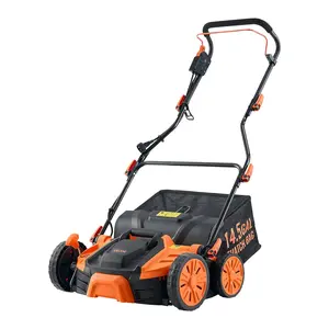 VEVOR Corded Push Lawn Sweeper 2-in-1 Corded Electric Dethatcher and Scarifier, 16-Inch 15 Amp,  Lawn Dethatcher with 13/14.5-Gallon Thatch Collection Bag, 5-Position Depth Adjustment, Walk Behind Machine for Garden Yard Grass