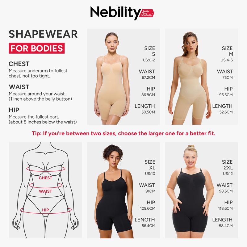[Live Now] Nebility Women's Seamless V-Neck Bodysuit Shapewear - Full Body Stretchy & Breathable Faja, Tummy Control Compression, Basic Black Minimalist Womenswear Black(Upgraded)