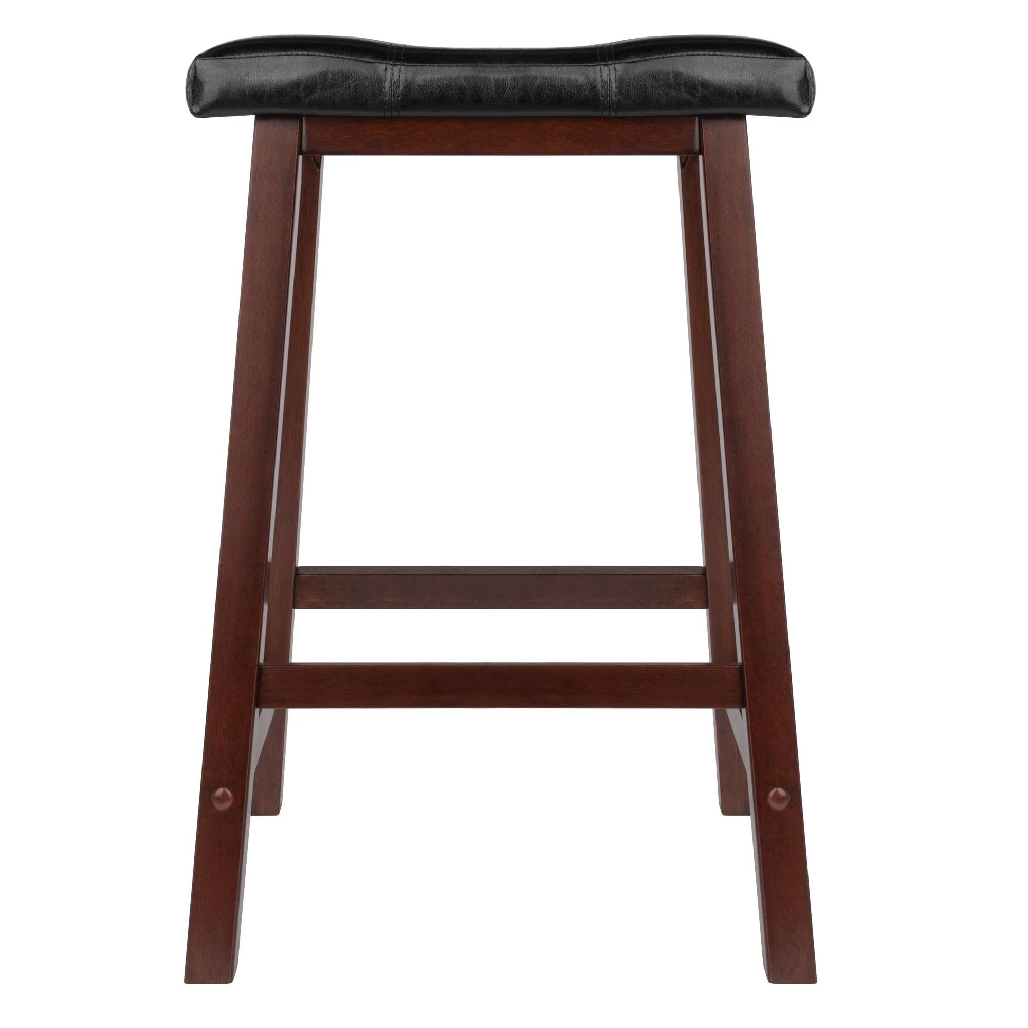 Wood Cushion Saddle Seat Counter Stool, Black & Walnut ，Modern Backless Upholstered Kitchen Counter Bar Stool