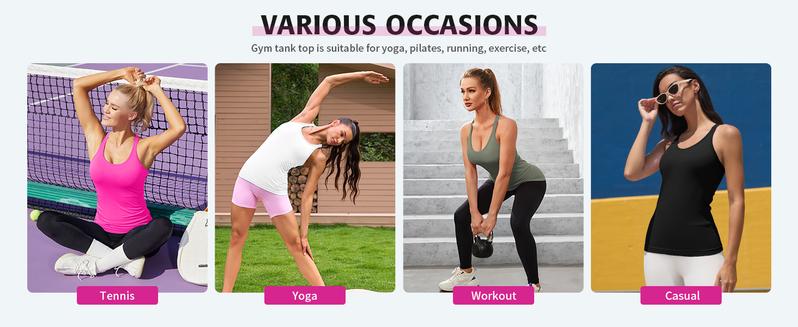 ATTRACO Women's Two-Piece Ribbed Sports Tank Top Set with Built-in Bra Fitted Racerback Design Round Neck for Sports Activities