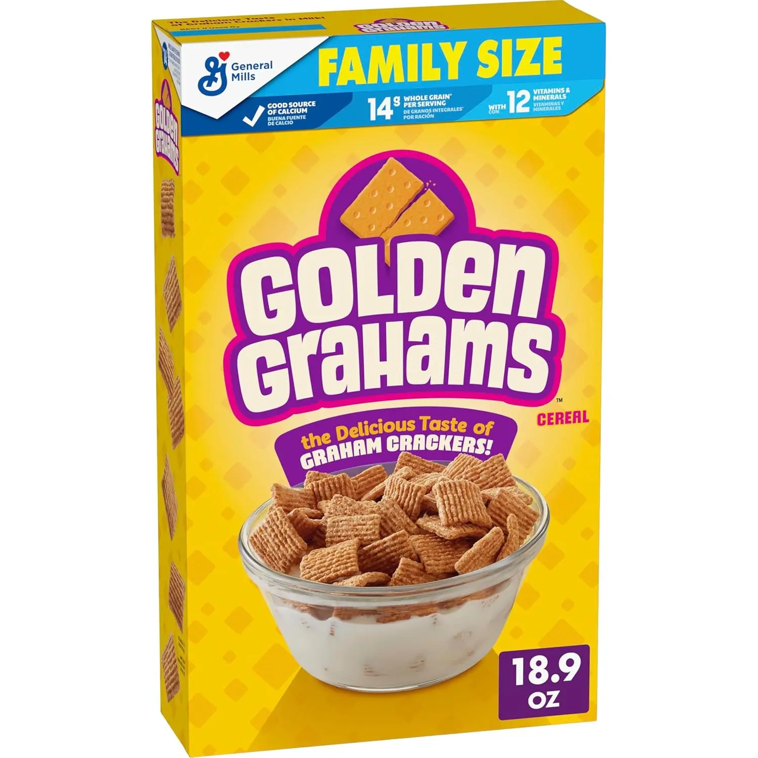Golden Grahams Breakfast Cereal - Graham Cracker Taste, Whole Grain, Vitamin C-Infused, Family Size 18.9 oz, Pantry Essential for Adults & Children, Perfect for Milk Pairing