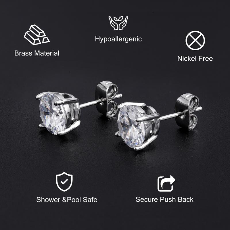 Turandoss Solid 925 Sterling Silver Cubic Zirconia Stud Earrings Unisex with Butterfly Backs, Christmas Gifts
