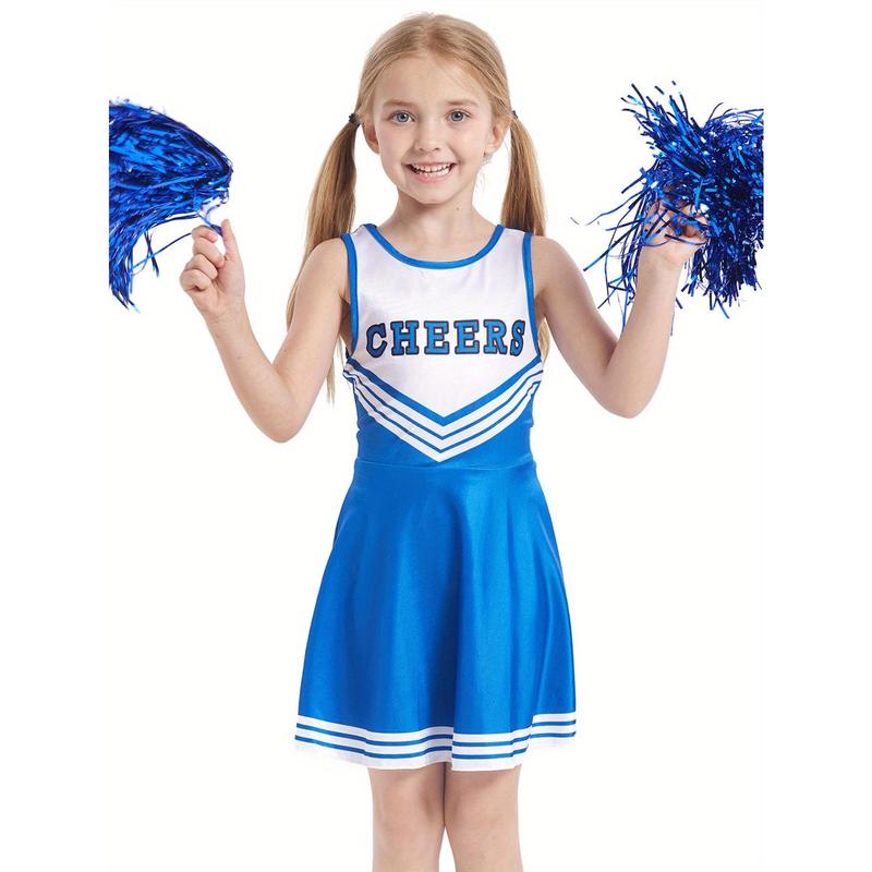 Plus Size Flyer Cheer Children'S Cheerleading Uniform Set, Kindergarten Girls' Cheerleading Uniforms, Stage Performance And Campus Cheerleading Uniforms, Including Socks And Pom-Poms, Ideal For Outdoor Activities