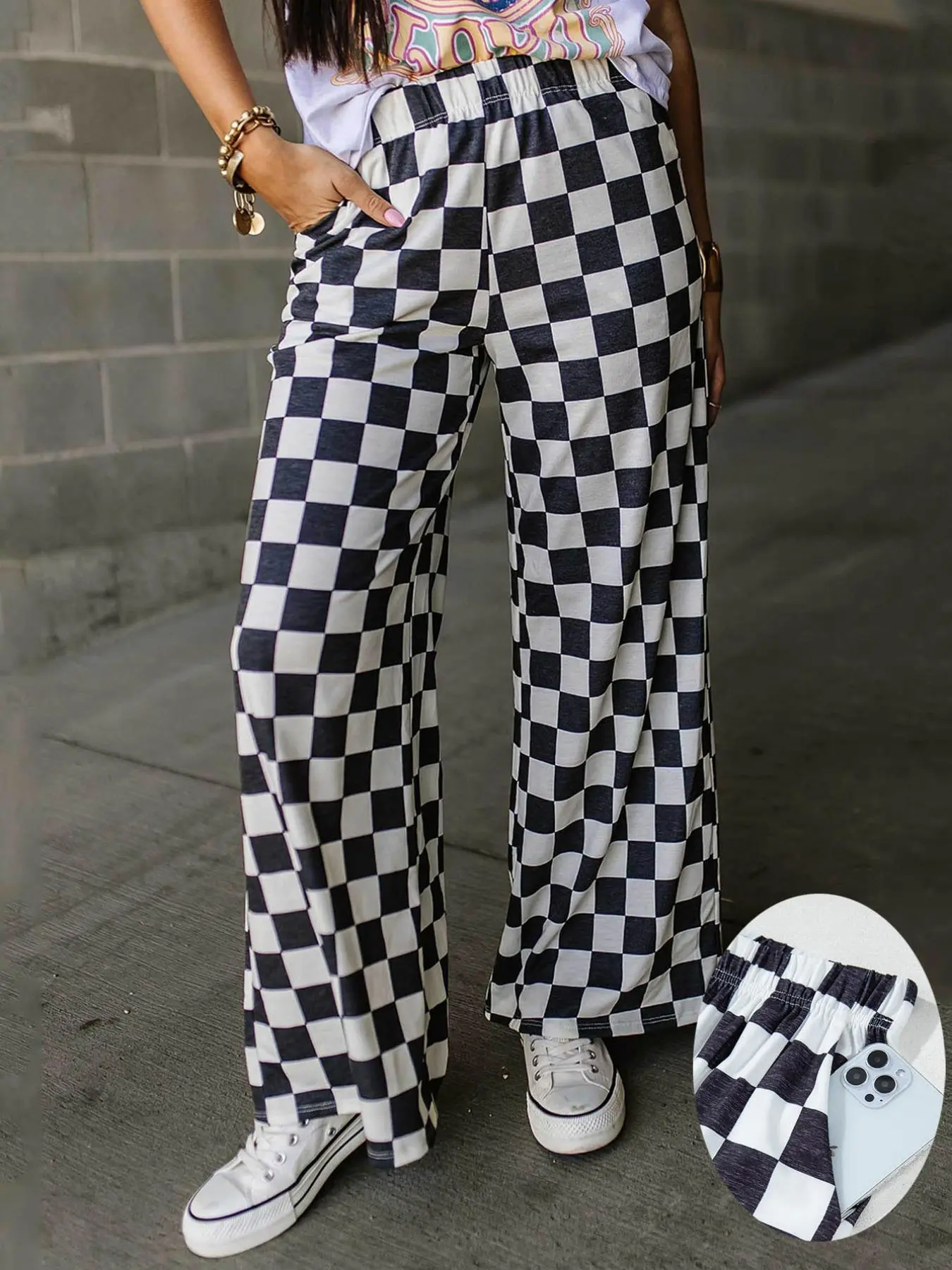 Women's Plaid Print Wide Leg Pants, Casual Lounge Pants, Loose Loungewear, Casual Comfy Trousers for Daily Wear, Ladies Bottoms for All Seasons, Womenswear