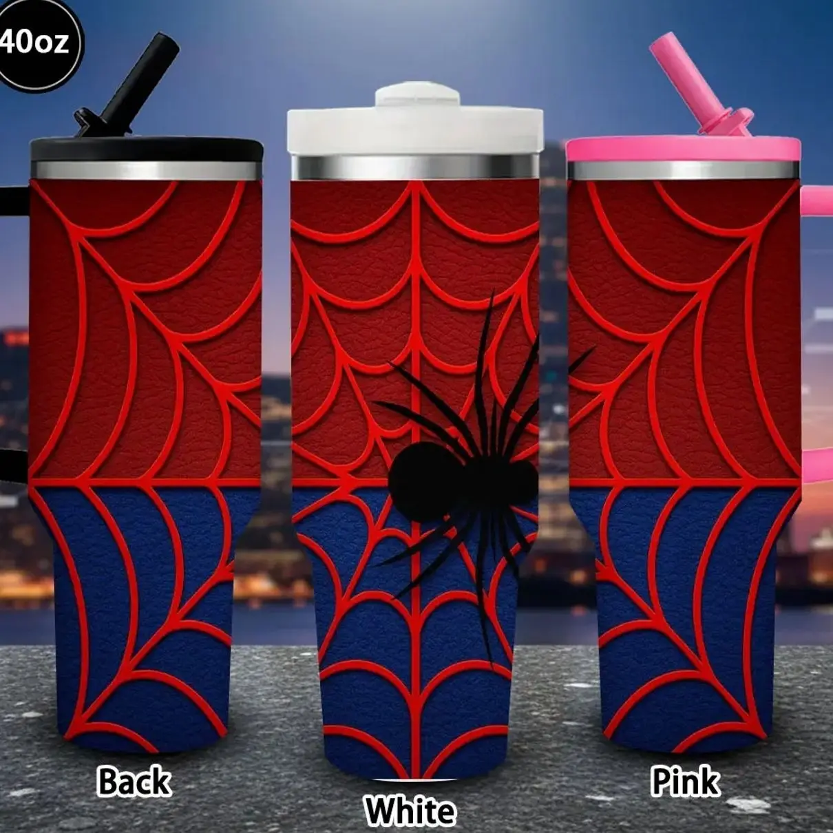 1pc 40oz Spider-Themed Bold Contrast Artwork Tumbler with Lid and straw, Winter Insulated Travel Mug, Gift for Women Men, Ideal for Valentine's Day, Birthday Gift, Coffee Cup for Office