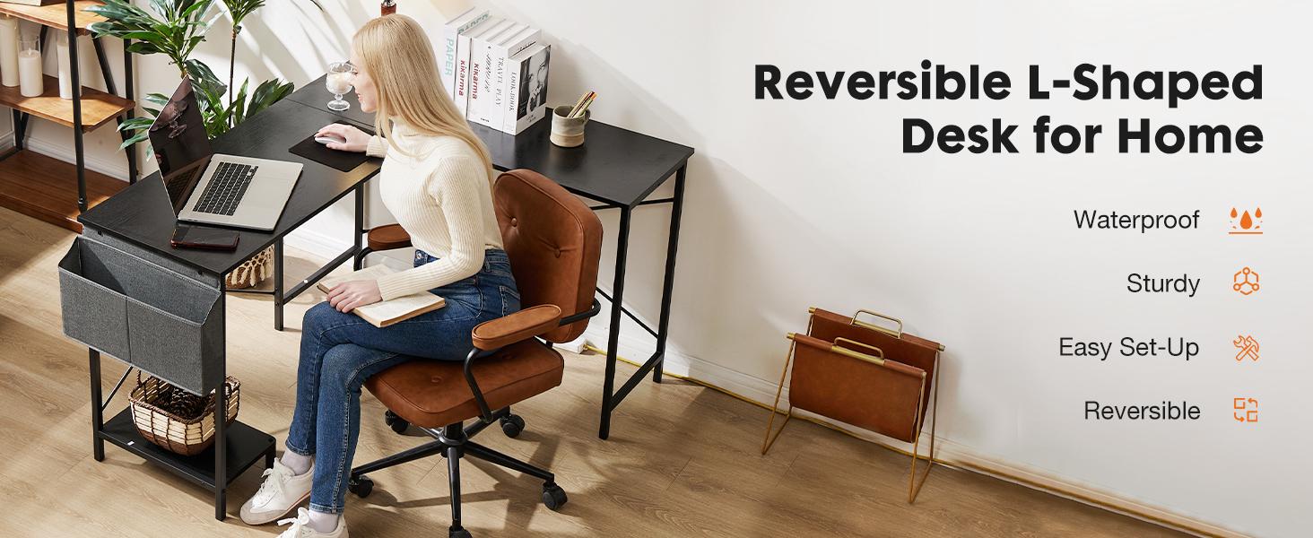 L Shaped Computer Desk with Wooden Desktop CPU Stand and Side Bag - Gaming Table Corner Desk for PC Writing Study Home Office Dorm Small Space - Desk with Reversible Design L Shaped Computer Desk with Wooden Desktop CPU Stand and Side Bag - Gaming Table Corner Desk for PC Writing Study Home Office Dorm Small Space - Desk with Reversible Design