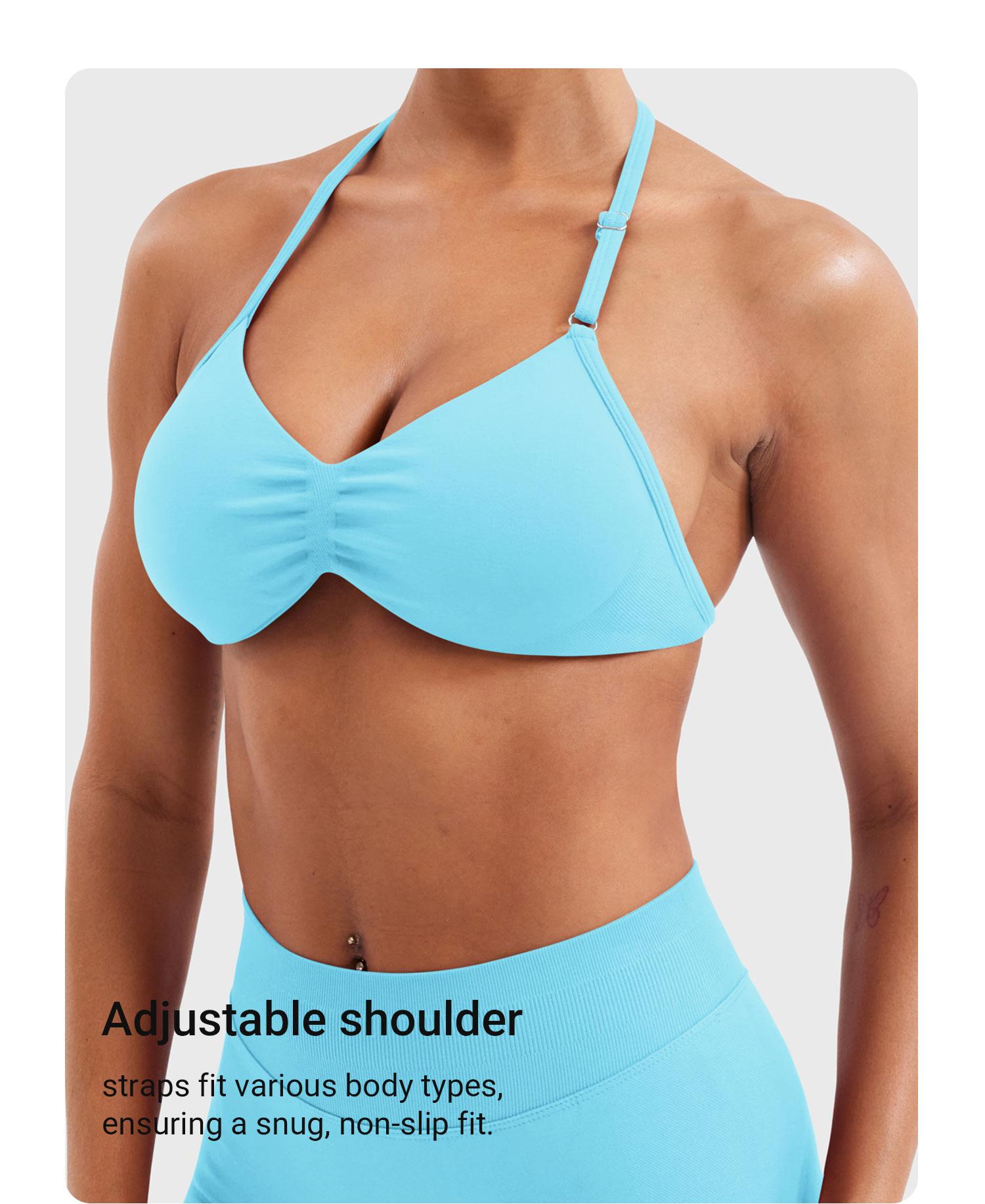 YEOREO SoftHue Impact Strappy Halter Bra for Sports Women Workout Padded Gym Yoga Bra