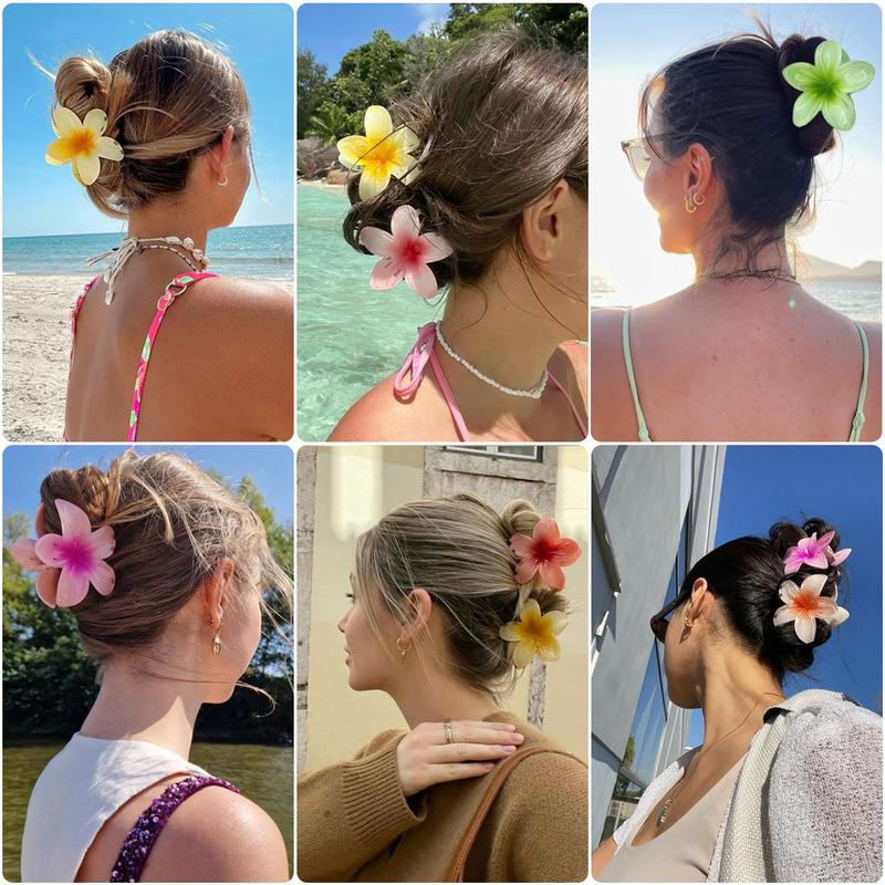 6 Pack Flower Hair Clips for Women Hawaiian Flower Clips Plumeria Claw Clips for Thin Hair Preppy Claw Clip for Thick Hair Hibiscus Hair Accessories for Girls