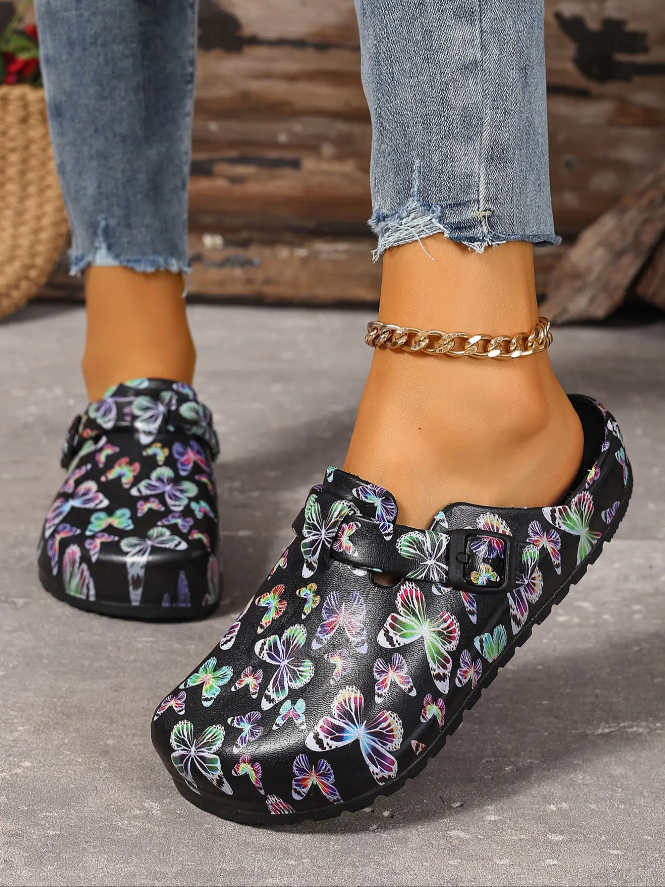 Women's Fashion Print Eva Casual Foot Clogs, Eva Clogs Mules, Summer Anti-Slip Slip Resistant Work Shoes, Lightweight Flat Soft Sole Adjustable Buckle Closed Toe Beach Garden Fall