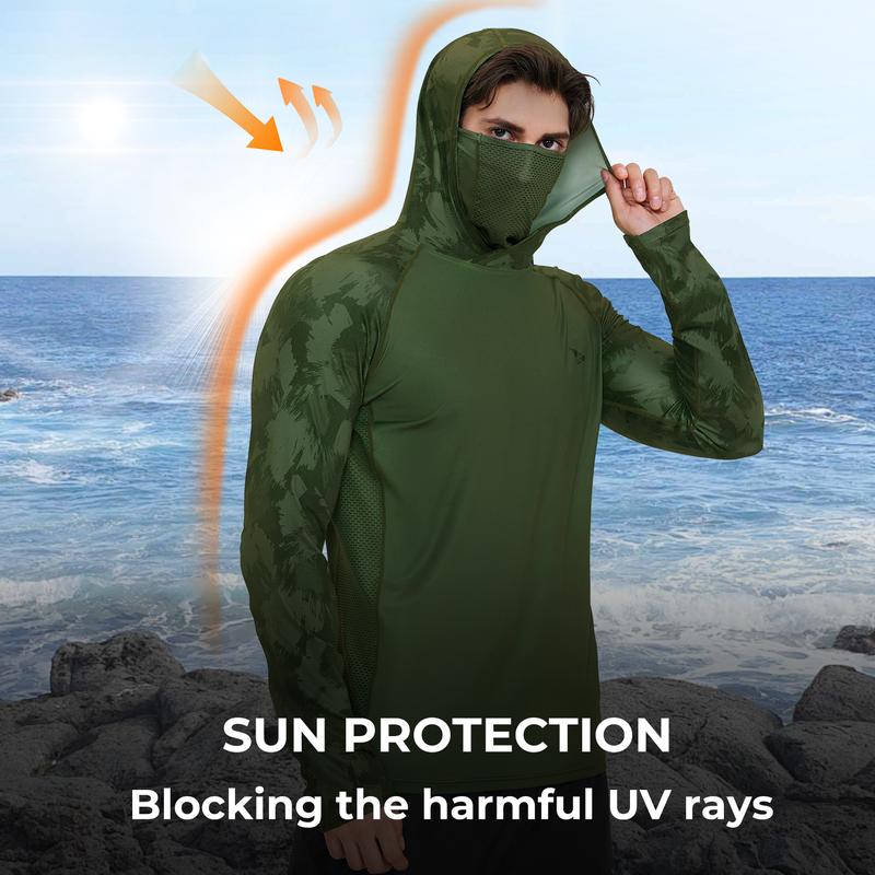 【RODEEL】915 Sun Hoodie Shirts w/ Mask Neck Gaiter Men UPF 50+ UV Protection Long Sleeve Lightweight Quick Dry Moisture Wicking Breathable Cooling Athletic Activewear for Outdoor Sports Fishing Hiking Roofing Landscaping Construction, Holiday Gift