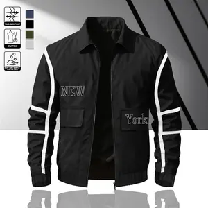 Men's 2026 New York Letter Print Work Jacket Tear-Resistant High-Density Fabric Black White Colorblock Collared Zipper Coat Comfortable Skin-Friendly Casual Versatile Windproof Top