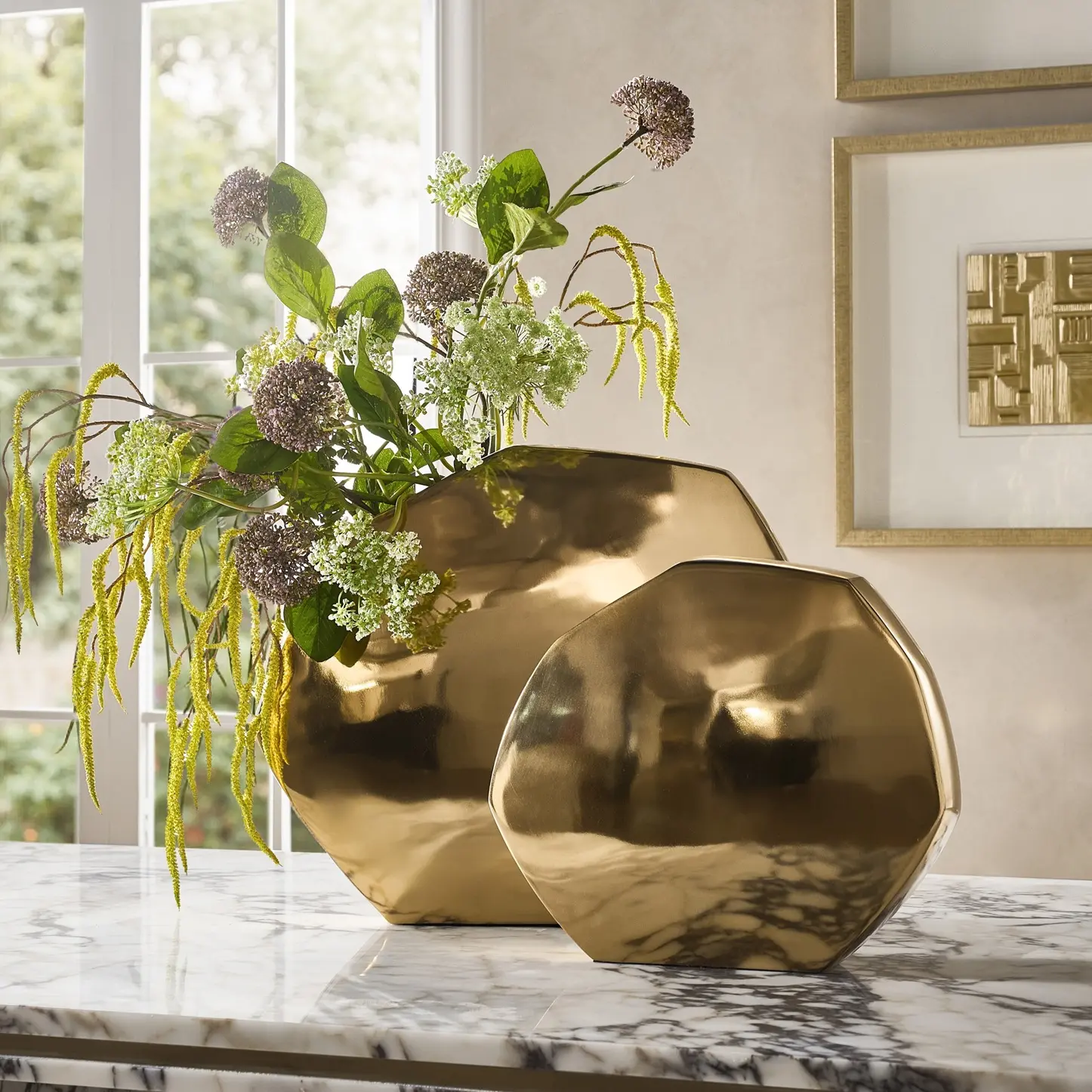 Z Gallerie Gem Vase Flower Arrangement Vase Decoration Decorative Metal Gold Vase Round Glass Vase