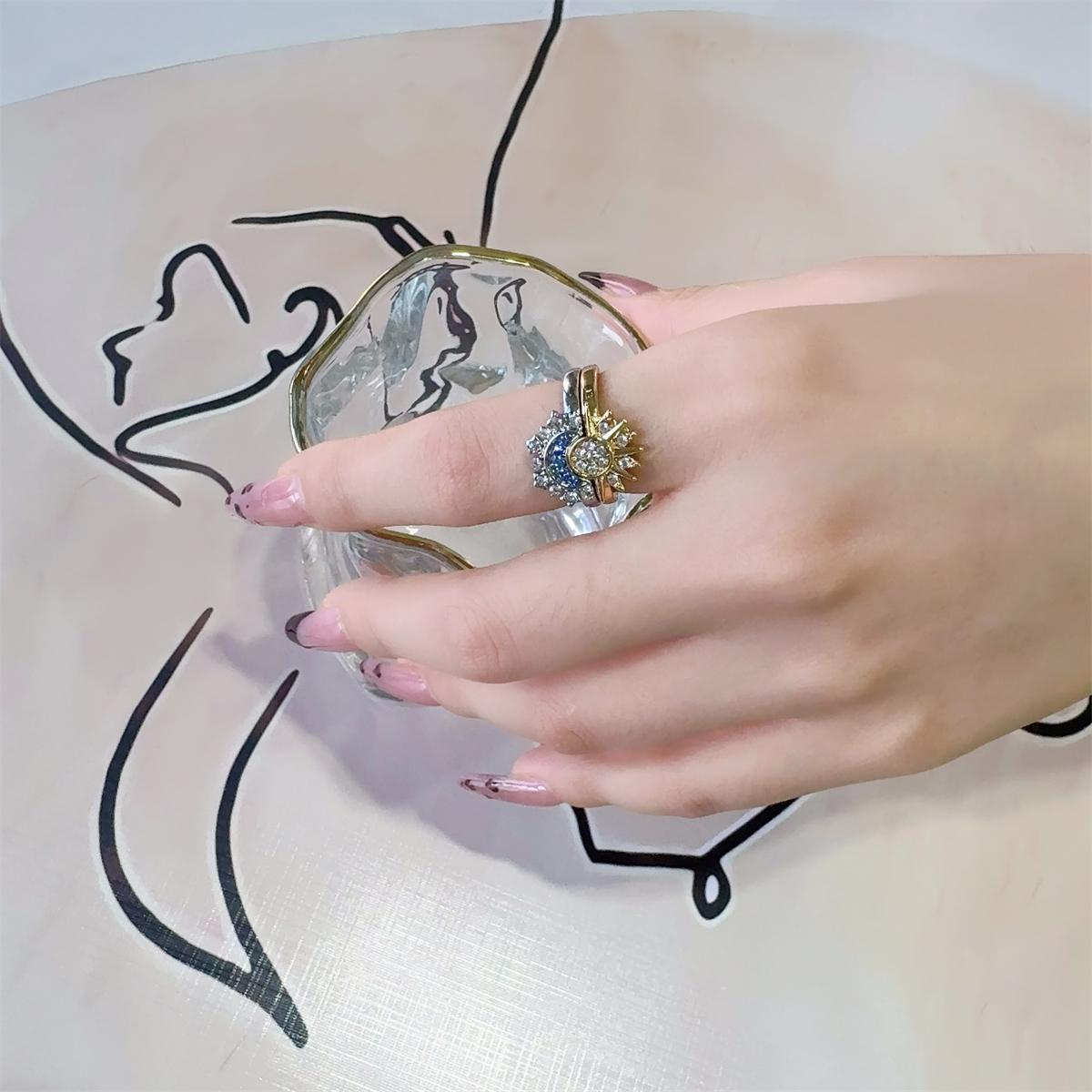 Sun & Moon Ring Rhinestone Band White/Golden Metal Coating Romantic Gift for Couples Weddings Anniversaries Sun & Moon Ring Rhinestone Band White/Golden Metal Coating Romantic Gift for Couples Weddings Anniversaries