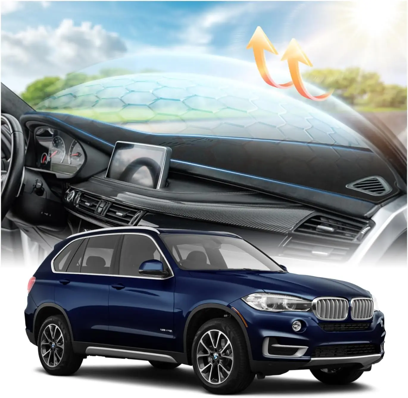 KUST Dash Cover for 2014-2018 BMW X5 With HUD Dashboard Cover Accessories Premium Suede Anti-Glare Sun Shade Dash Mat Non-Slip&Airbag Safe Interior Protector