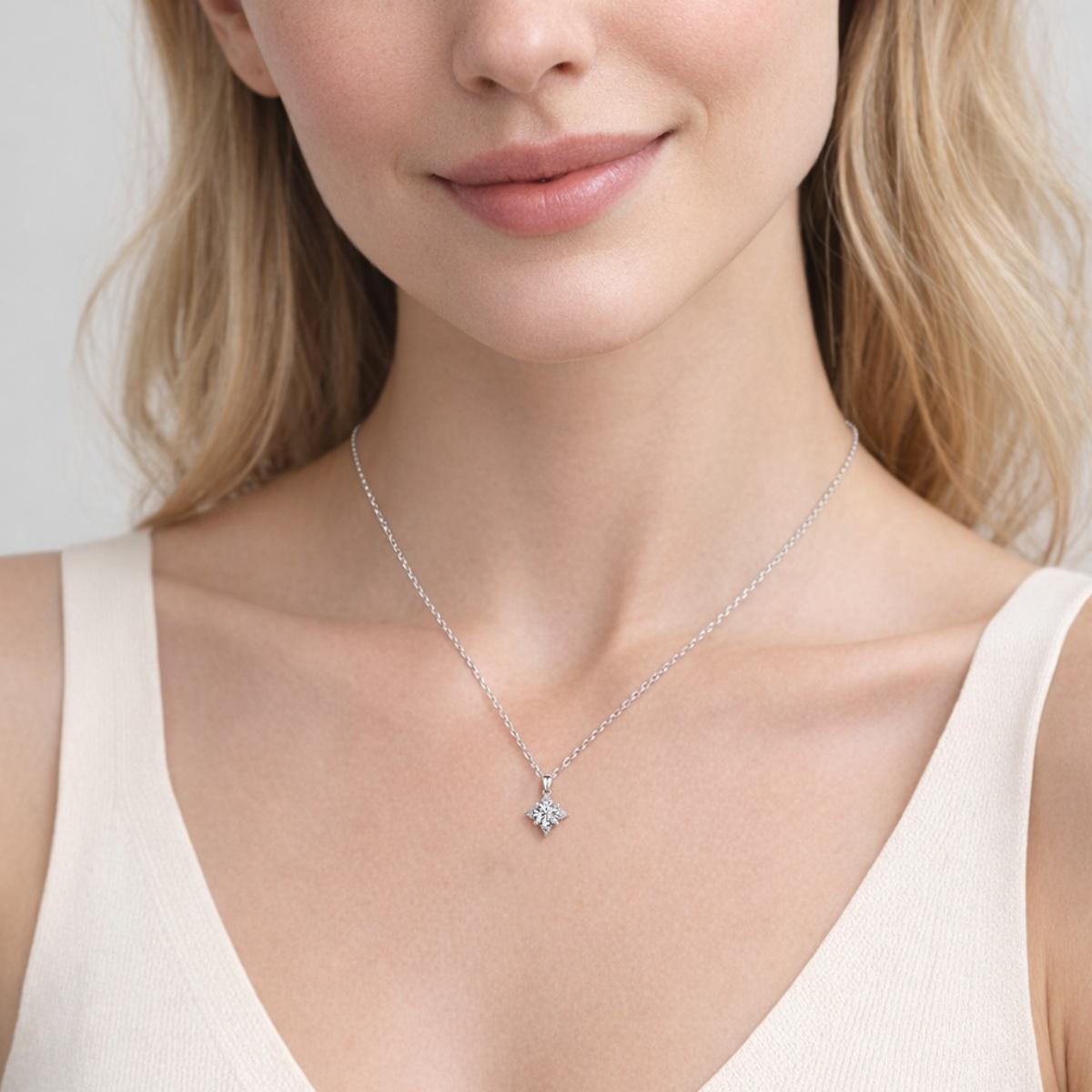 Moissanite 1ct Starburst Halo Pendant Necklace Valentine's Day Wedding Engagement Anniversary Romantic Elegant Gift Daily Wear