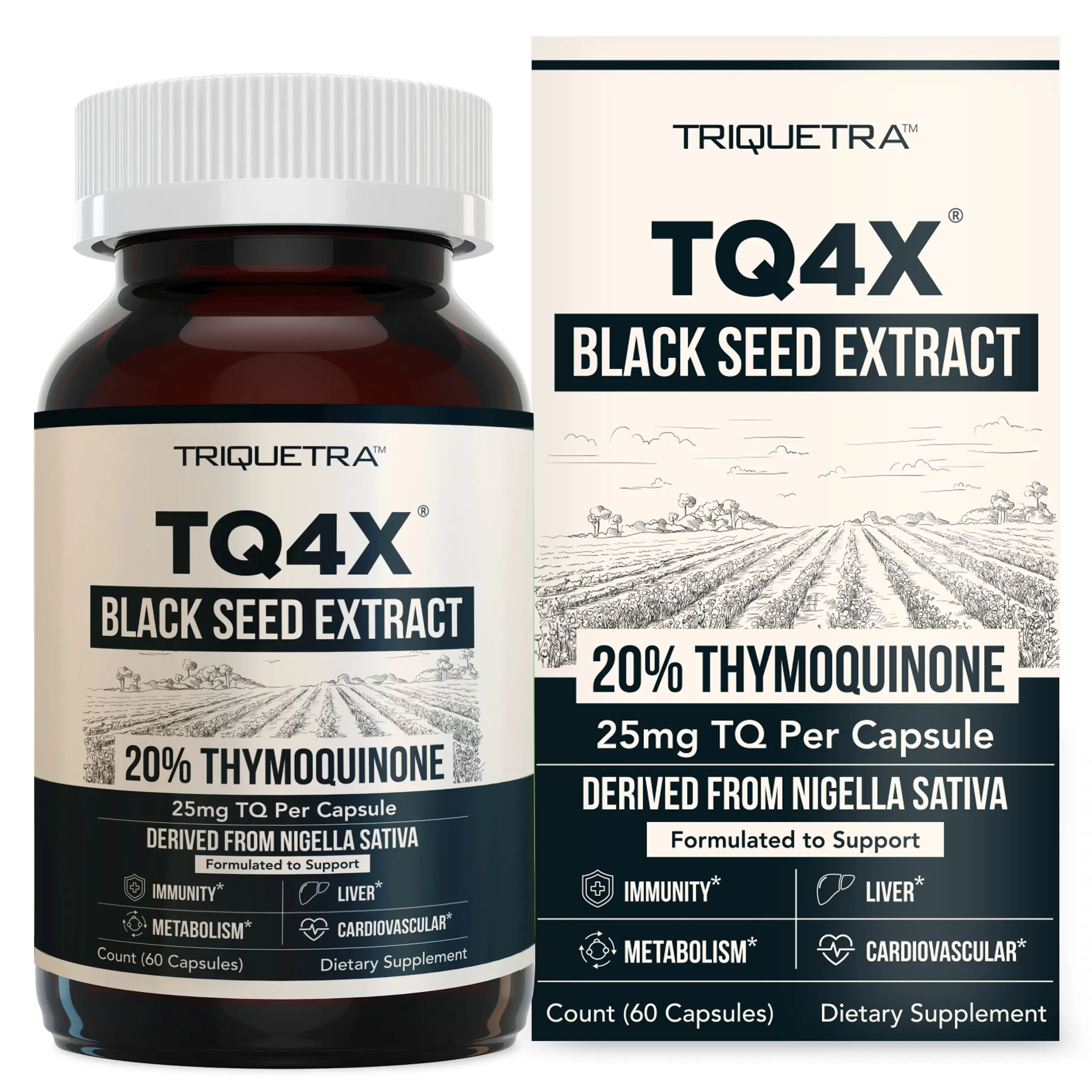 Triquetra TQ-Advanced 4X 25mg Black Seed Extract Capsules | 20% Thymoquinone (TQ) | Black Seed Oil (Nigella sativa) | Inflammation support | Immunity Support