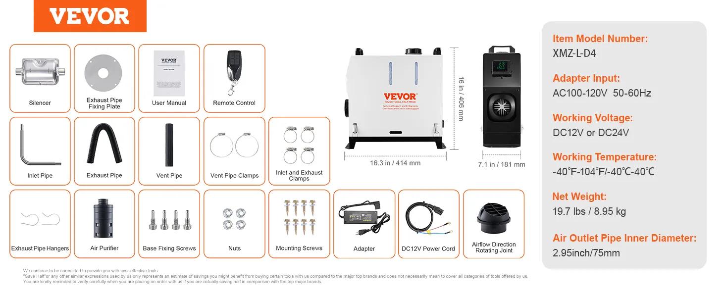 VEVOR Diesel Air Heater, TikTokShopBlackFriday, 2kw/5kw/8kw, With an adapter, without an adapter,Portable Parking Heater Fast Heating Low Noise, Diesel Heater for Truck RV Trailer Camper Van Boat and Indoors