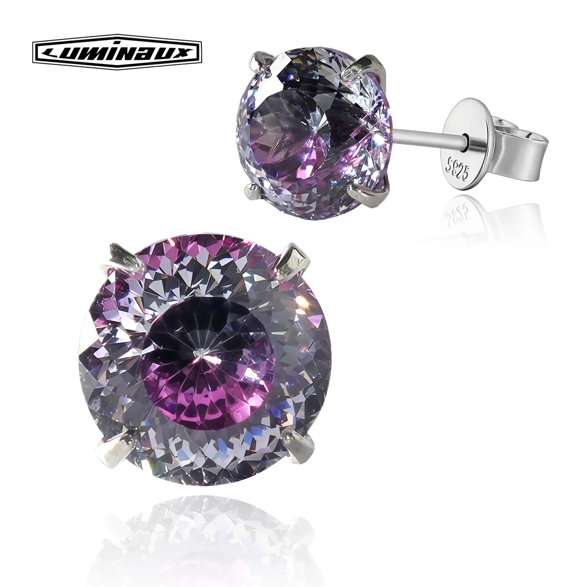 [LUMI14] Elegant Sterling Silver Nest Cutting Stud Earrings - AAAAA+ 8.5MM Cubic Zirconia, Unisex Silver Jewelry for Male, Everyday Wear, All Seasons, Note: Choking Hazard Small Parts