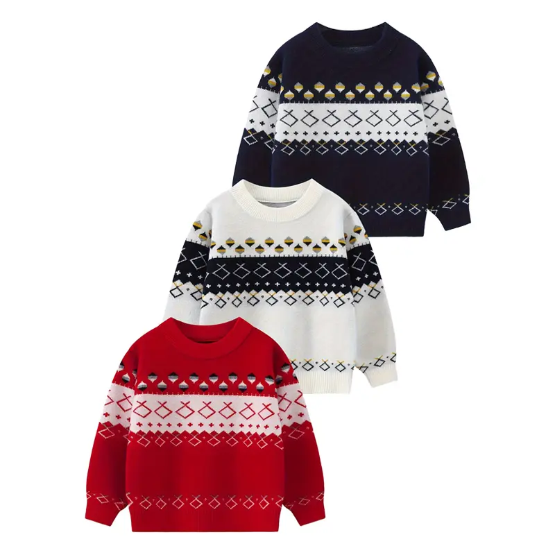 #backtoschool 3-piece children's autumn and winter knitted fashion printed warm sweater children's winter college wind Joker daily children's sweater children's round neck knitted pullover children's clothing Classic Fit Hoodie