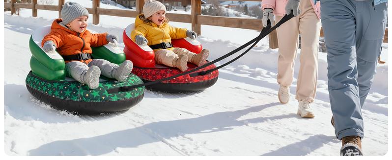 QPAU Snow Sled for Toddlers 1-3 with Canvas Cover, Inflatable Baby Sled with 3-Sided Protection, Tow Strap & Handles, Kids Snow Tube for Skiing & Sledding Outdoor Toys