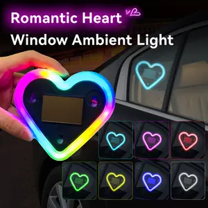 Car LED Ambient Light,Solar Powered Wireless LED Heart Shape light,No Wiring Needed,Waterproof Romantic Gift for Her/Him,Windshield Dashboard Decoration,Ideal Gift for Valentine