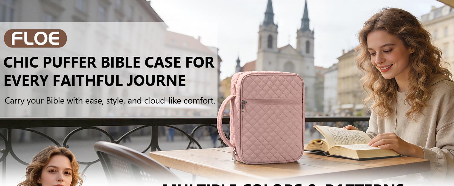 FLOE Bible Cover Case for Women Large Bible Bag, Bible Study Supplies Journaling Kit Quilted Church Bag with Handle, Puffer Carrying Case w/Tabs Accessories Easter Mothers Day Christian Gifts for Women Mom