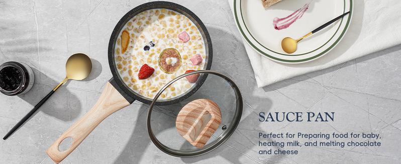 SODAY 12pcs Pots and Pans Set Non Stick Kitchen Cookware Sets Induction Cookware Nonstick Granite Cooking Set with Frying Pans, Saucepans, Kitchenware,stock up on specials,Valentines Day gifts