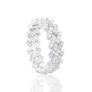 【#R531 】 5mm Cuban Chain Mixed Ring UCCIYO 18k Gold-Plated Lab-Created Moissanite S925 Sterling Silver Moissanite Ring for Women Men Hip Hop Jewelry Gift