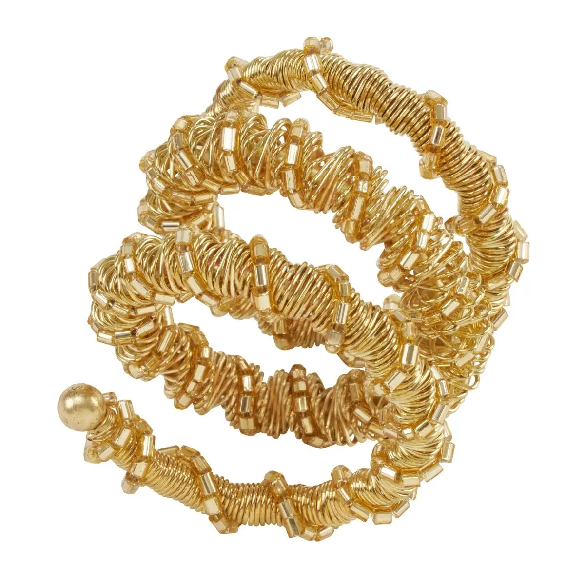 212 MAIN Stylish Gold Spiral Glass Bead Napkin Rings - 4-Piece Kitchen Tableware Accessory Set